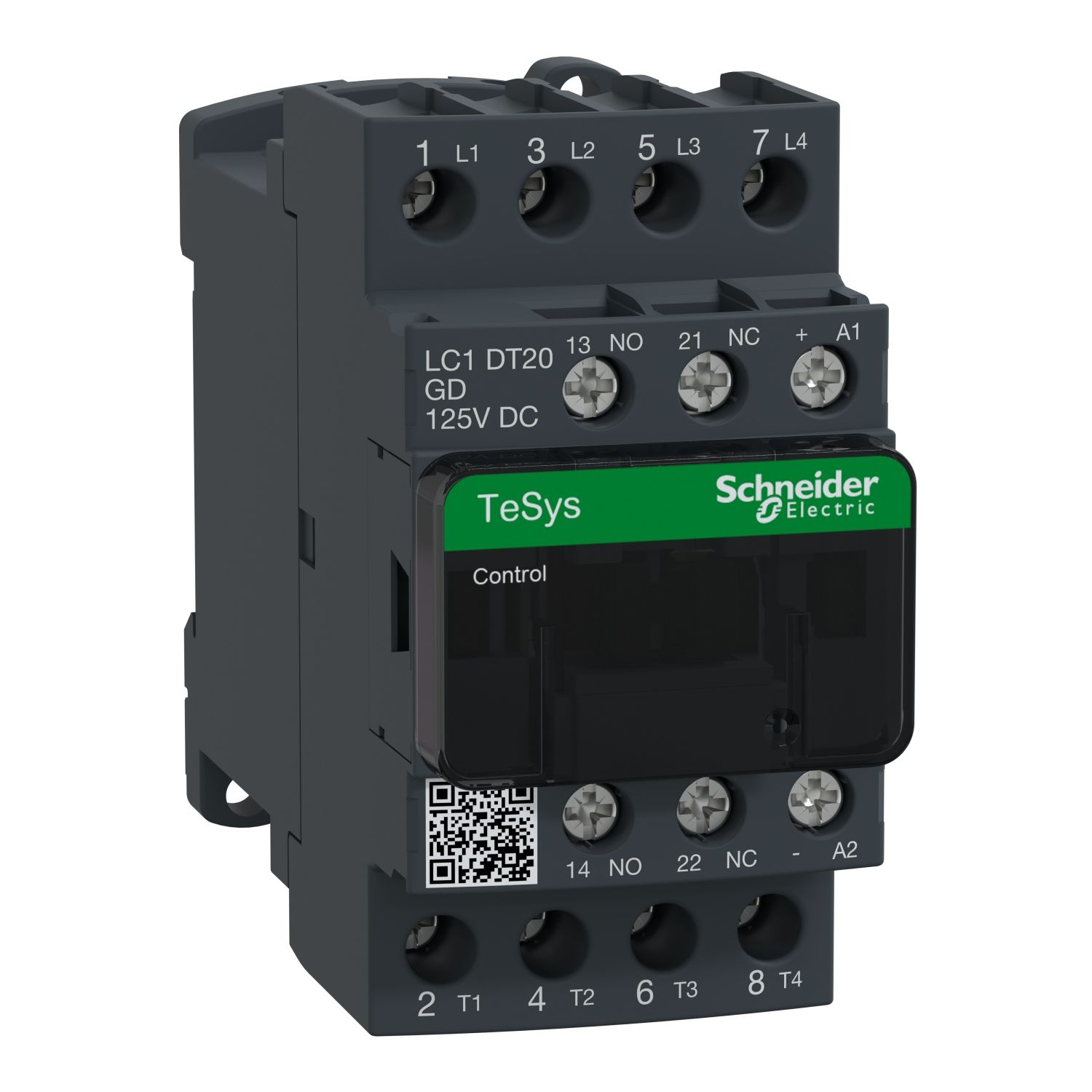 Picture of Contactor, TeSys Deca, 4P(4 NO), AC-1, <=440V, 20A, 125VDC standard coil, screw clamp terminal