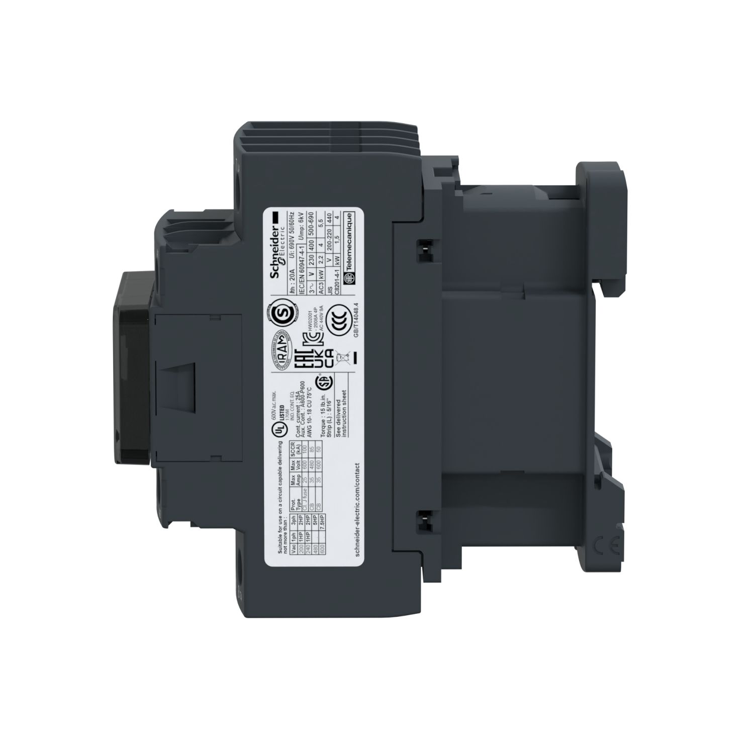 Picture of Contactor, TeSys Deca, 4P(4 NO), AC-1, <=440V, 20A, 125VDC standard coil, screw clamp terminal