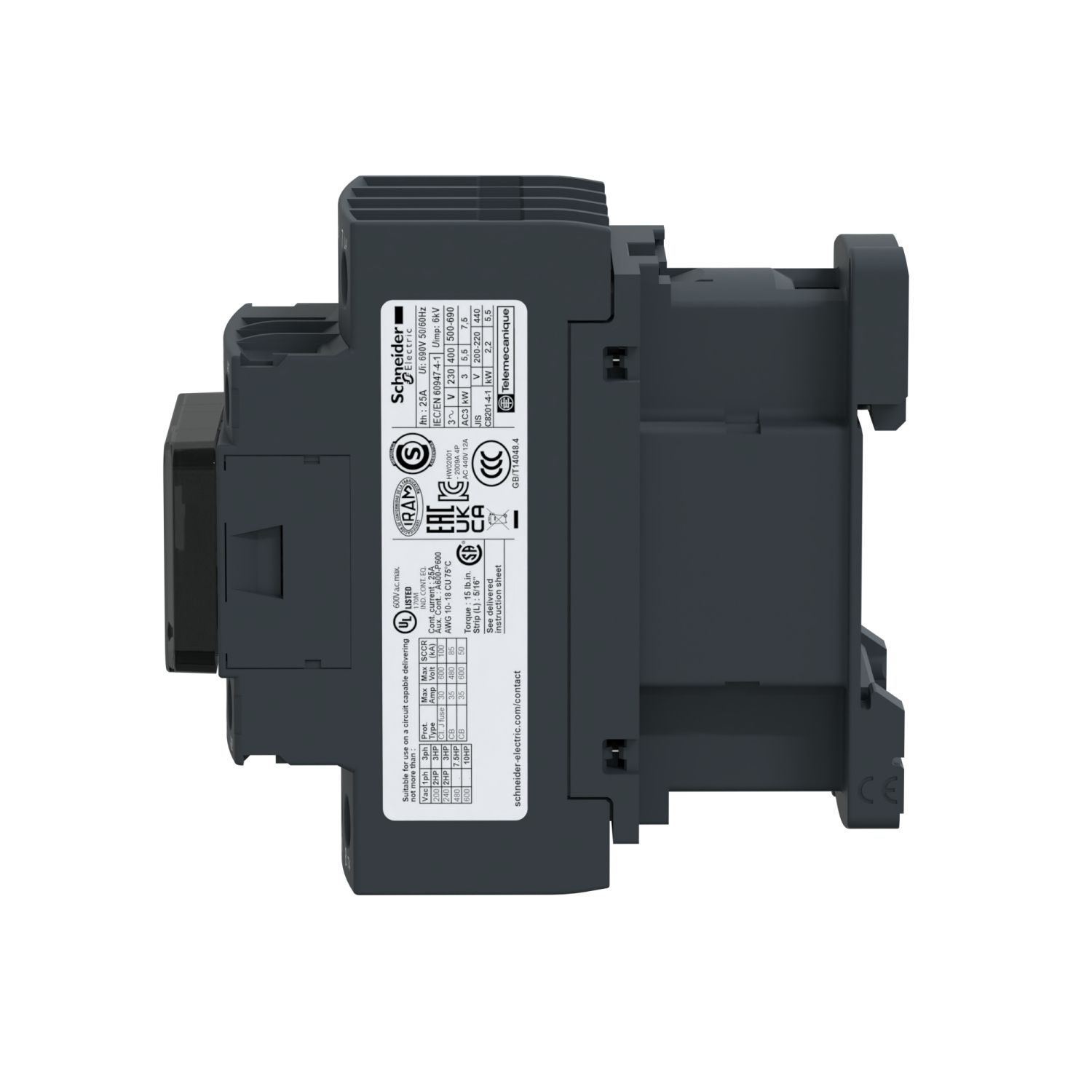 Picture of Contactor, TeSys D, TeSys Deca, 4P(4 NO), AC-1, 0 to 440V, 25A, 12VDC standard coil