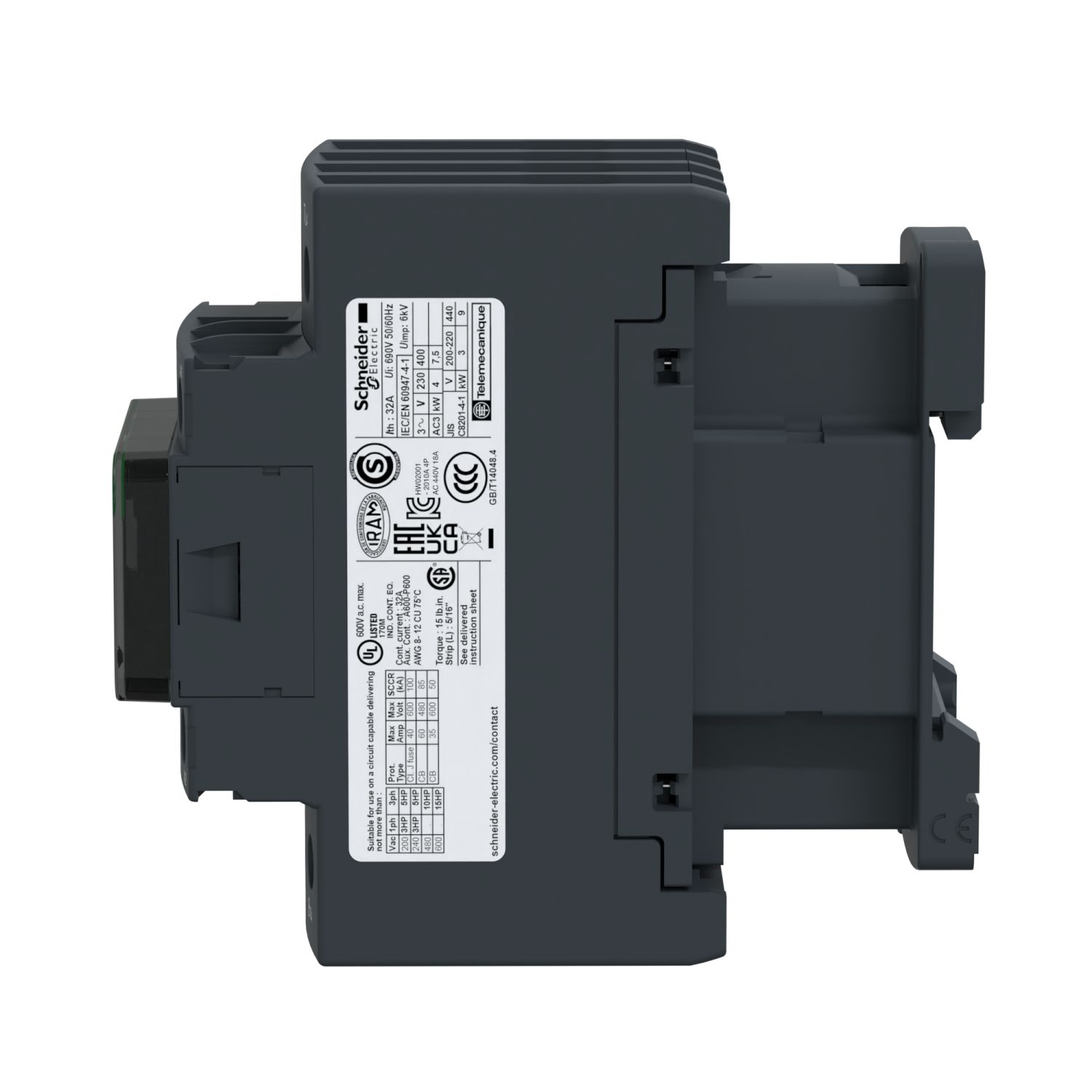 Picture of Contactor, TeSys D, TeSys Deca, 4P(4 NO), AC-1, 0 to 440V, 32A, 24VDC low cons coil
