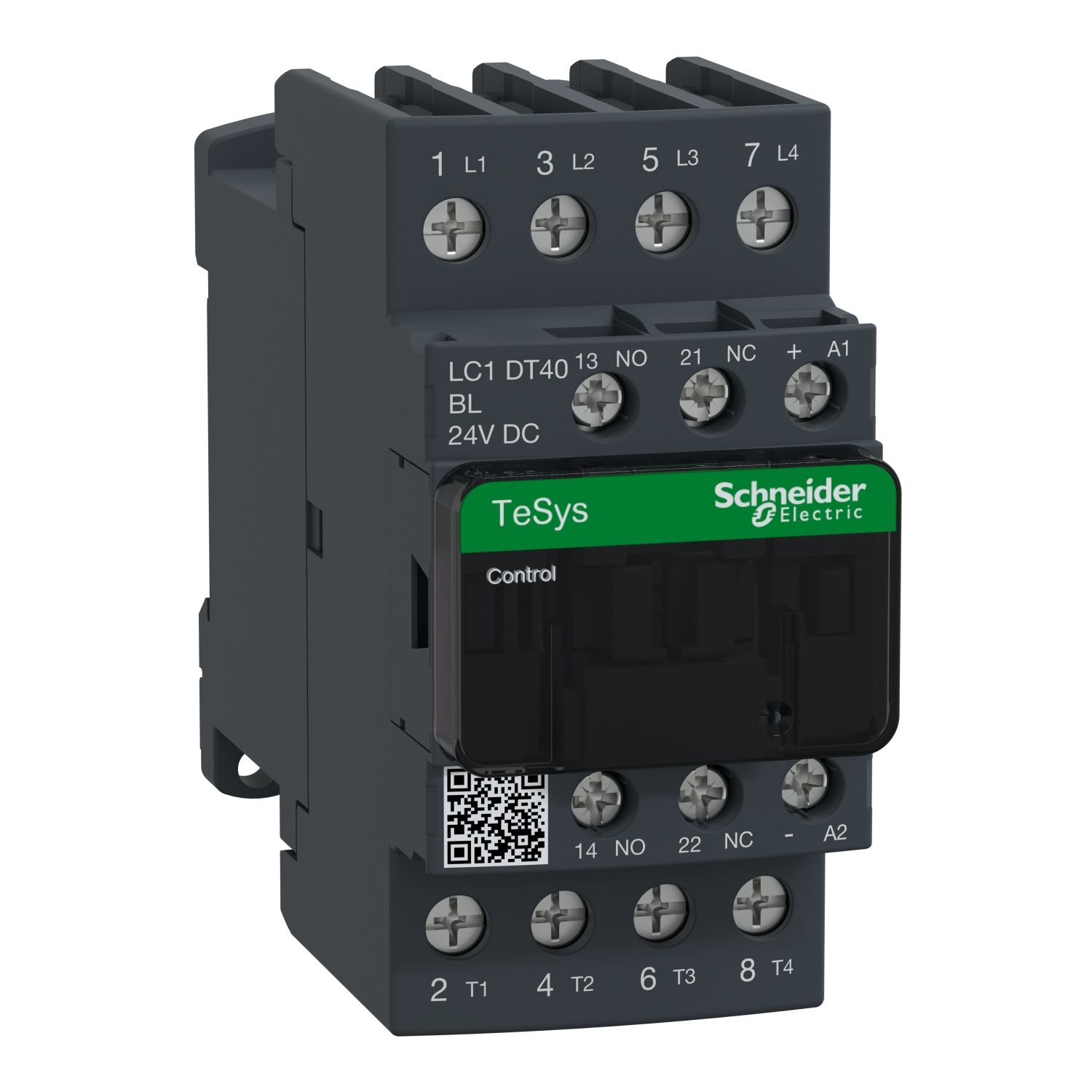 Picture of Contactor, TeSys D, TeSys Deca, 4P(4 NO), AC-1, 0 to 440V, 40A, 24VDC low cons coil
