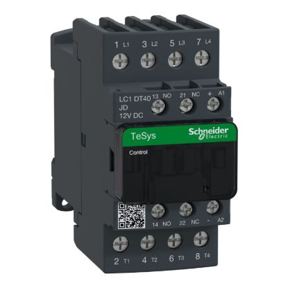 Picture of Contactor, TeSys D, TeSys Deca, 4P(4 NO), AC-1, 0 to 440V, 40A, 12VDC standard coil