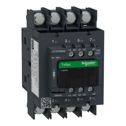 Picture of Contactor, TeSys Deca, 4P(4 NO), AC-1, <=440V, 60A, 220VDC standard coil, lugs-ring terminals