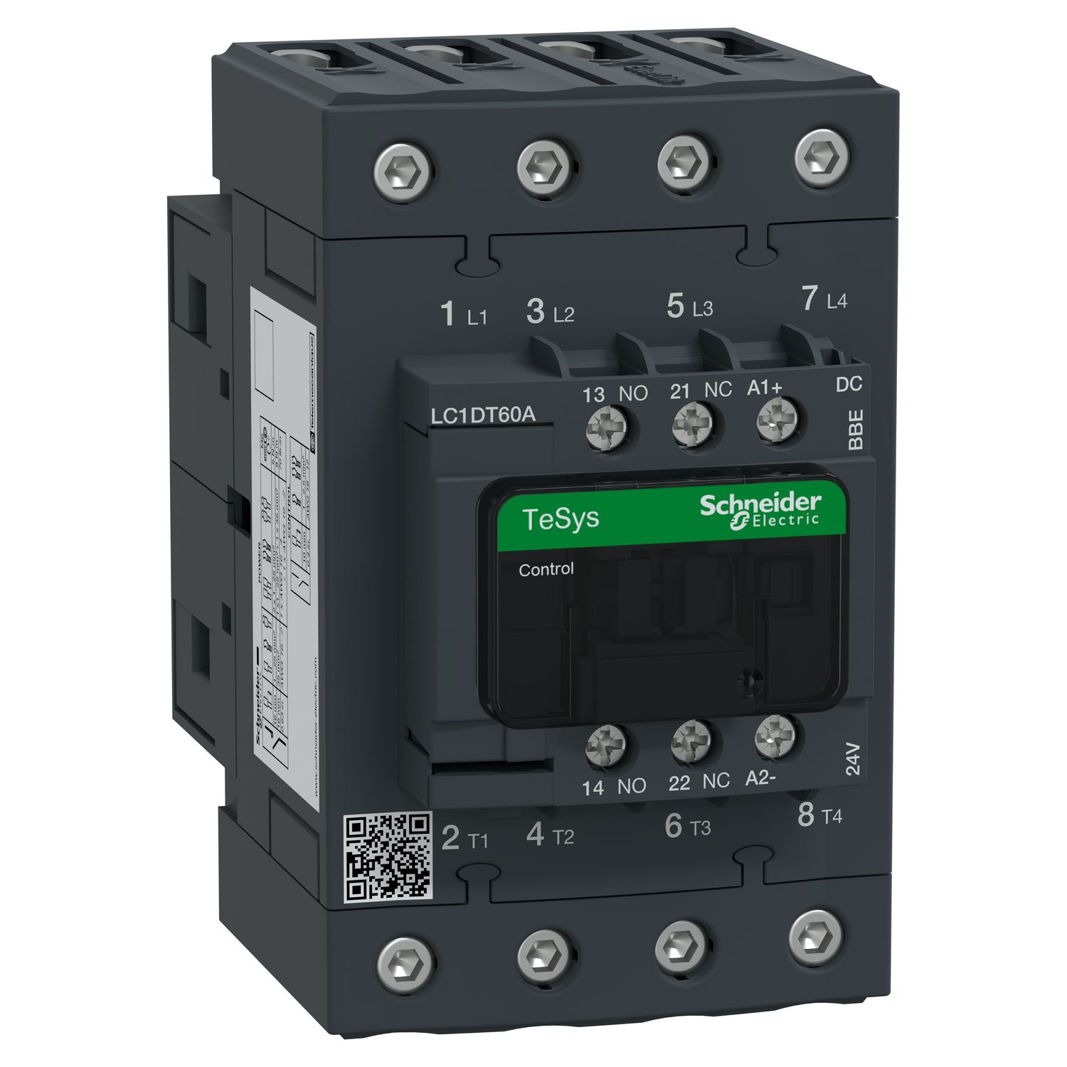 Picture of Contactor, TeSys Deca, 4P(4NO), AC-1, <=440V, 60A, 24VDC coil, EverLink BTR screws