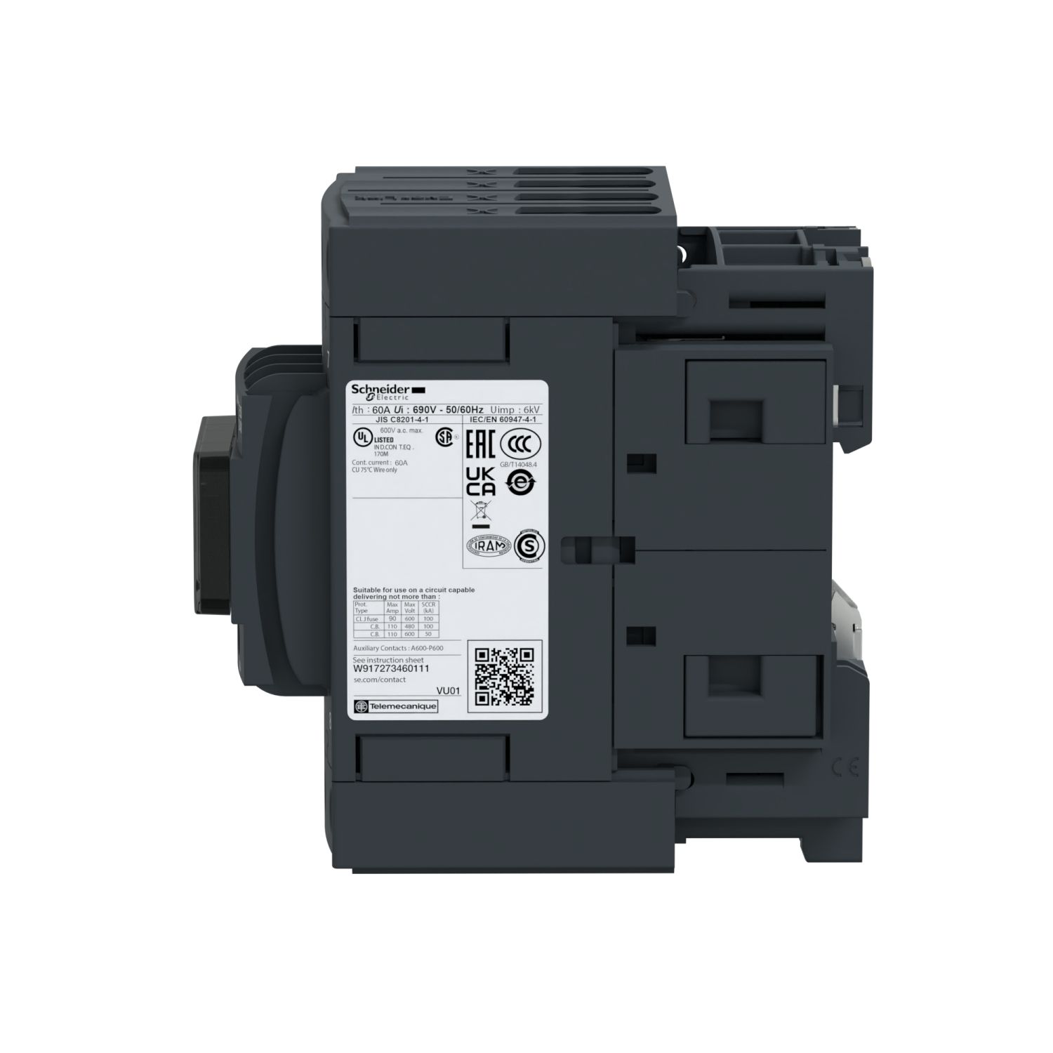Picture of TeSys Deca Contactor, TeSys D, 4P(4NO),AC-1,<=440V 60A,48V DC standard coil