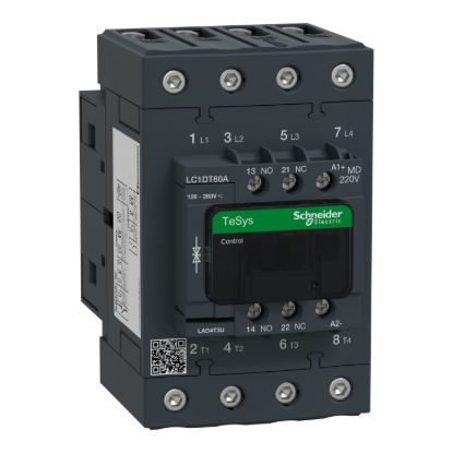Picture of Contactor, TeSys D, TeSys Deca, 4P(4 NO), AC-1, 0 to 440V, 60A, 220VDC standard coil