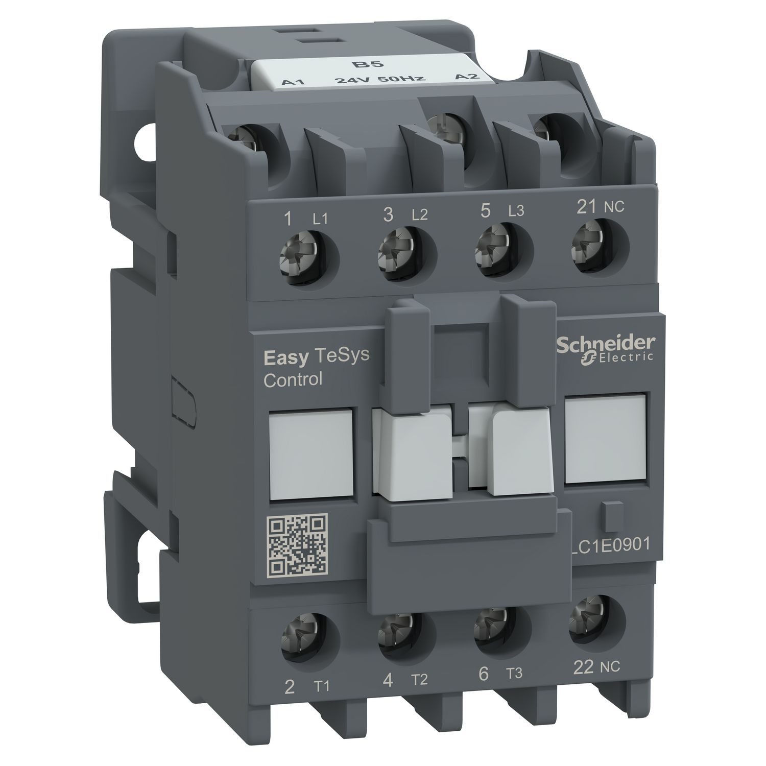 Picture of Contactor,Easy TeSys Control,LC1E,3P(3NO),AC-3,<=440V,9A,24V AC coil,50Hz,1NC auxiliary contact
