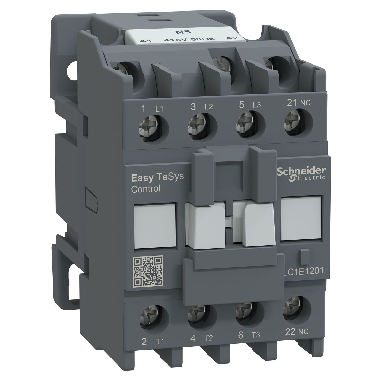 Picture of Contactor,Easy TeSys Control,LC1E,3P(3NO),AC-3,<=440V,12A,415V AC coil,50Hz,1NC auxiliary contact