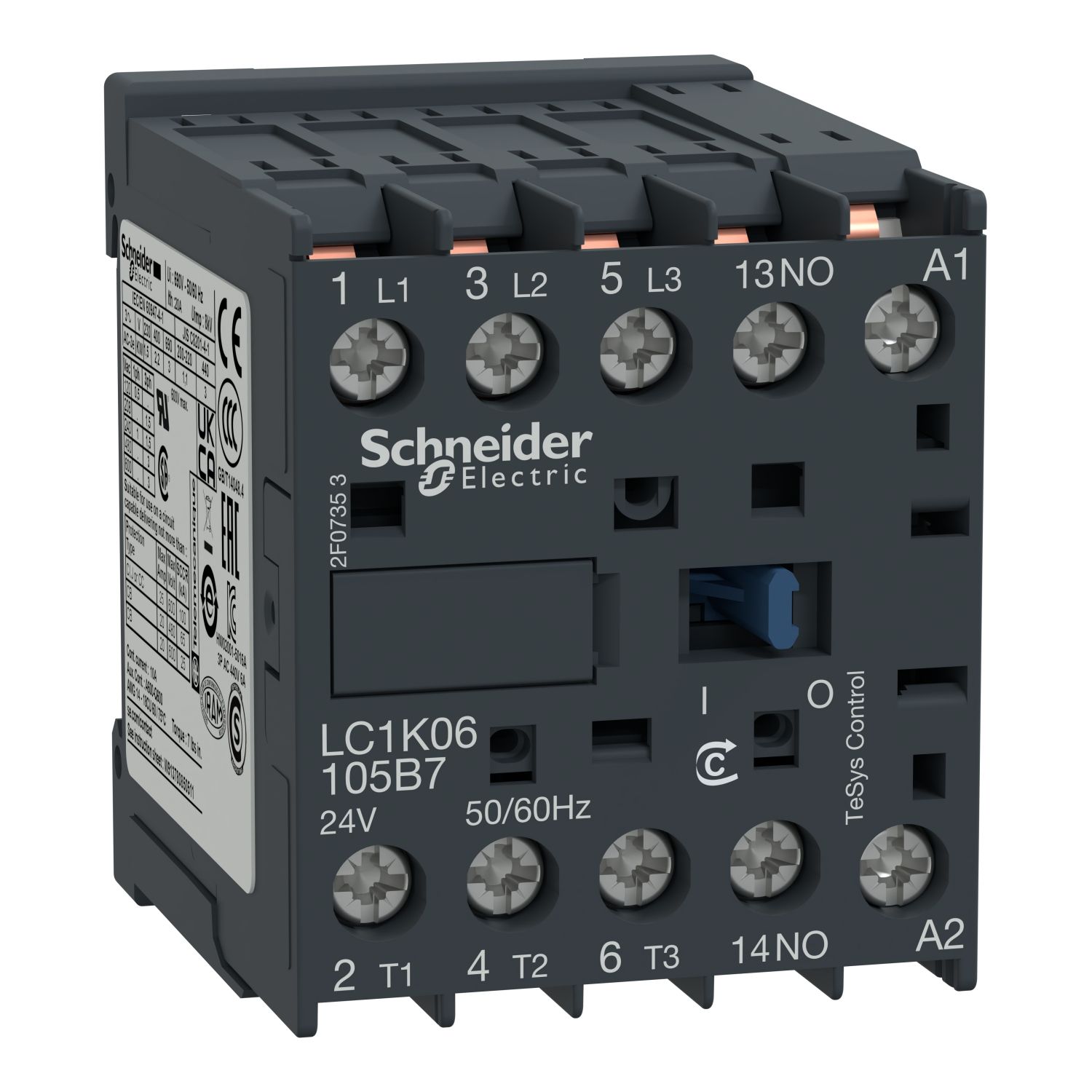 Picture of Contactor, TeSys K, 3P, AC-3/AC-3e,440V 9A, aux. 1NO, 48V AC coil,faston connectors
