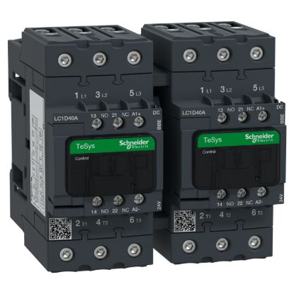 Picture of TeSys Deca reversing Contactor, TeSys D, 3P(3NO),<=440V,40 A AC-3,24V DC coil