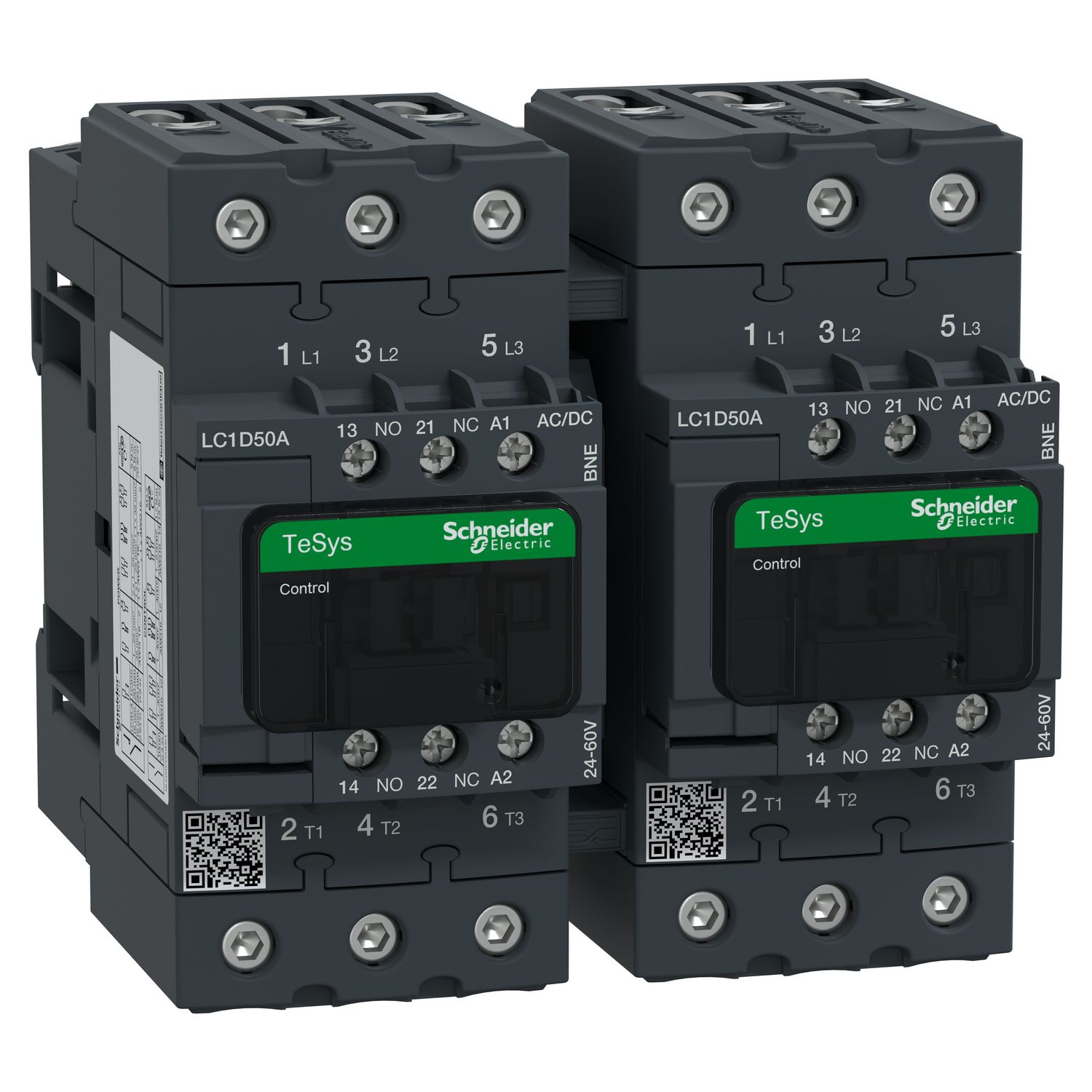 Picture of Reversing Contactor, TeSys D, TeSys Deca, 3P(3 NO), AC-3, 0 to 440V, 50A, 24 to 60VAC/DC coil