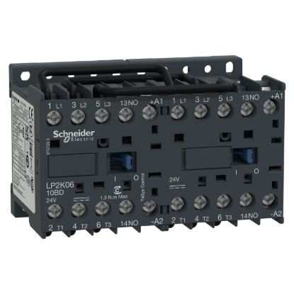 Picture of reversing Contactor, TeSys K, 3P, AC-3/AC-3e,440V 12A, 1NO, 24V DC coil, screw clamp terminals