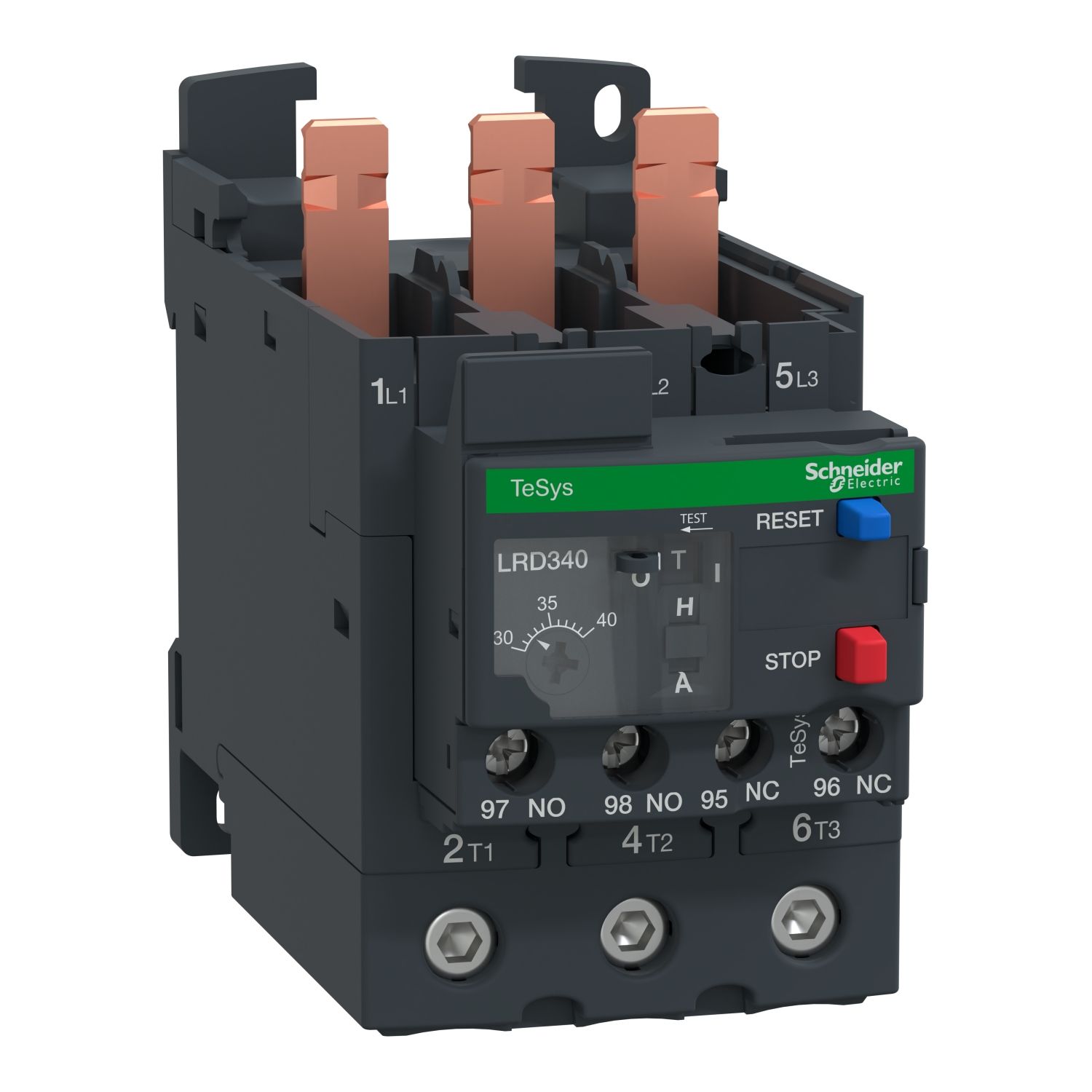 Picture of Thermal overload relay, TeSys Deca, 690VAC, 30 to 40A, 1NO+1NC, class 10A, for unbalanced loads