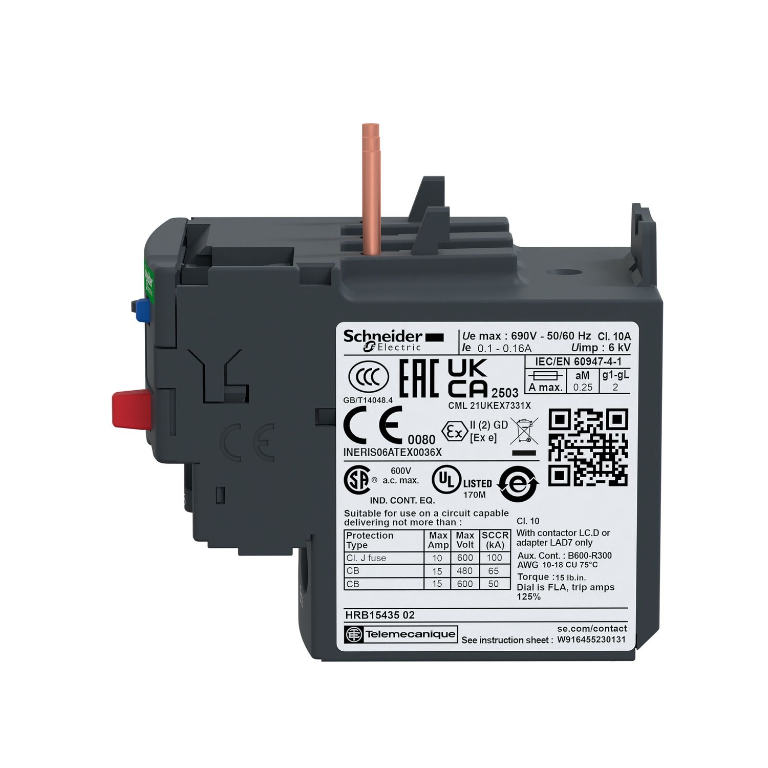 Picture of Thermal overload relay, TeSys LR.D, TeSys Deca, 690VAC, 0.16 to 0.25A, 1NO+1NC, class 10A
