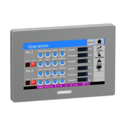 Picture of Basic touch panel modular terminal, STM6000, GP-ProEX, 7"W display, 1 COM, 2 Ethernet, 24V DC