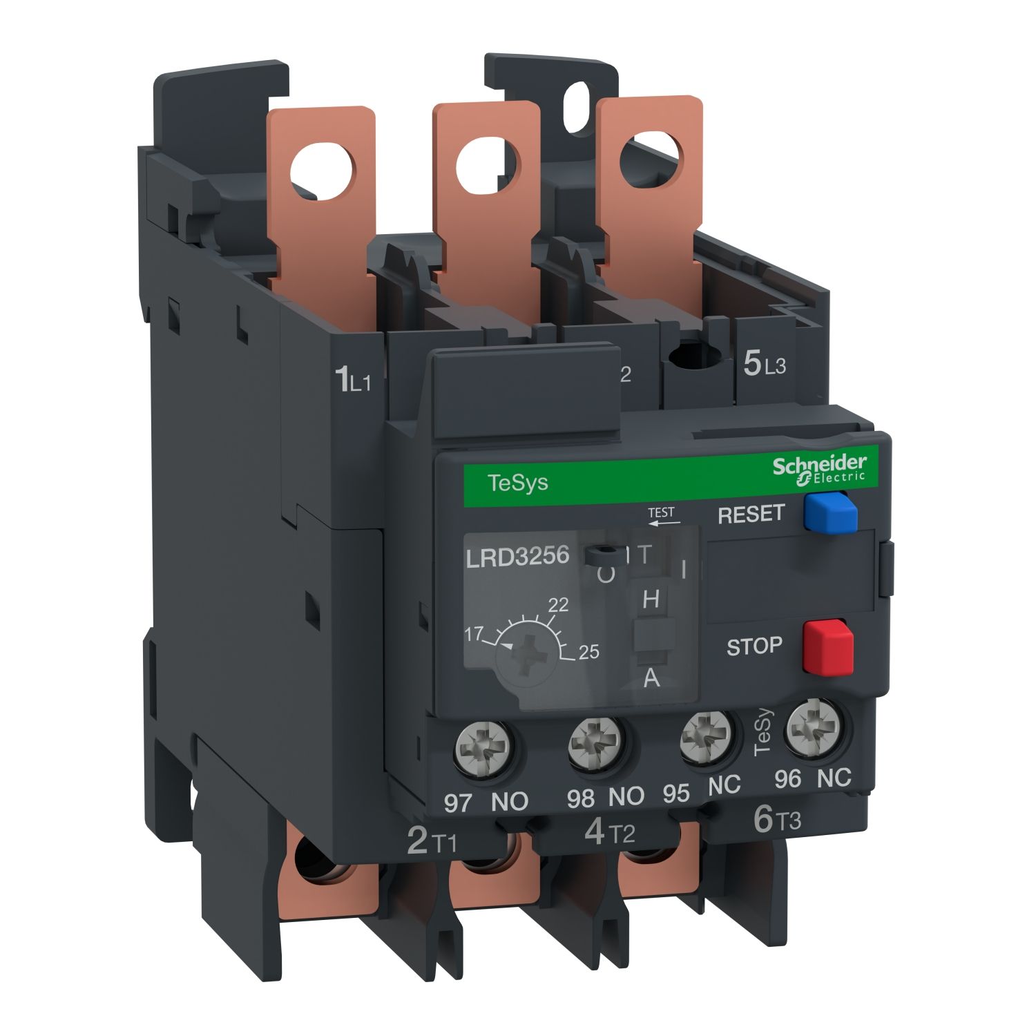 Picture of Thermal overload relay,TeSys Deca,17-25A,1NO+1NC,class 10A,EverLink lugs ring terminal