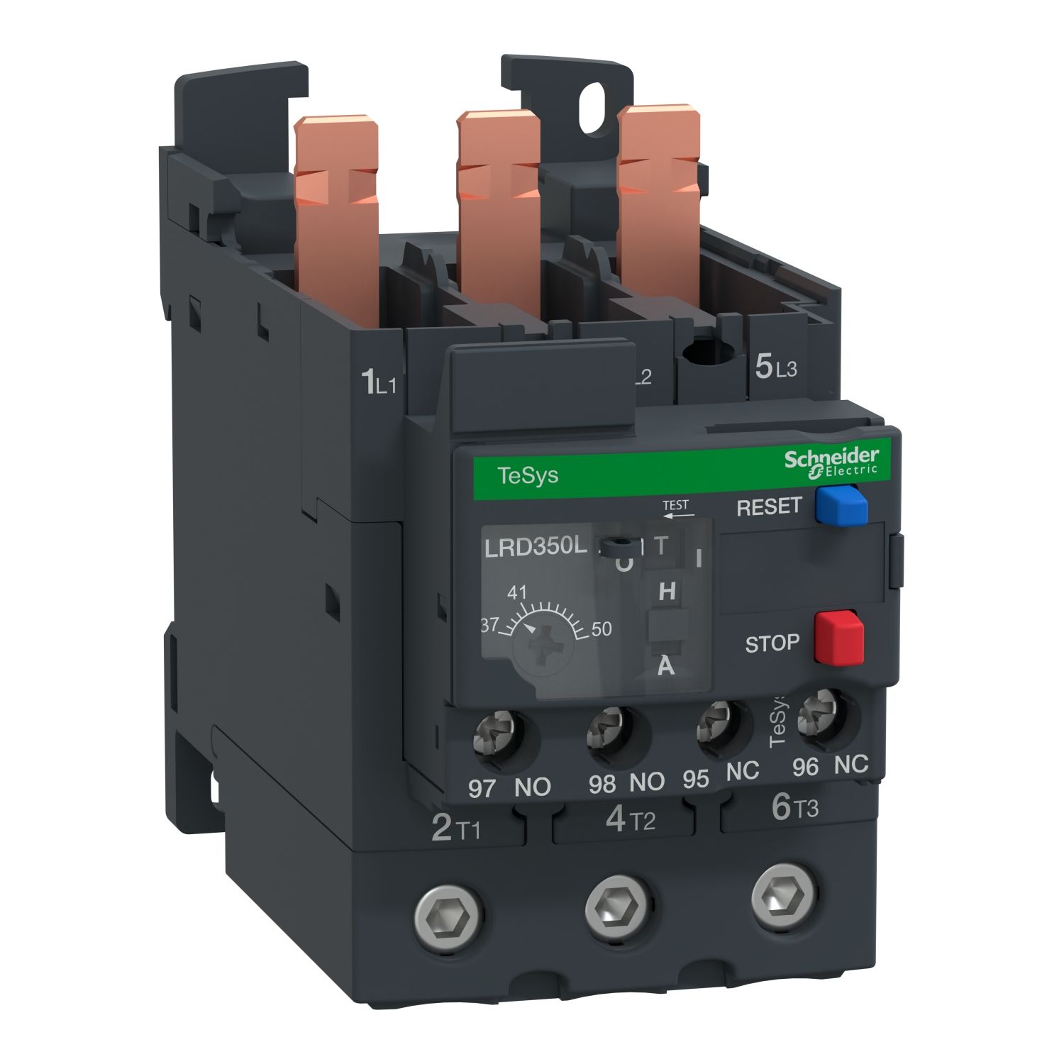 Picture of Thermal overload relay, TeSys Deca, 690VAC, 37 to 50A, 1NO+1NC, class 20, for D40A to D65A, EverLink springs