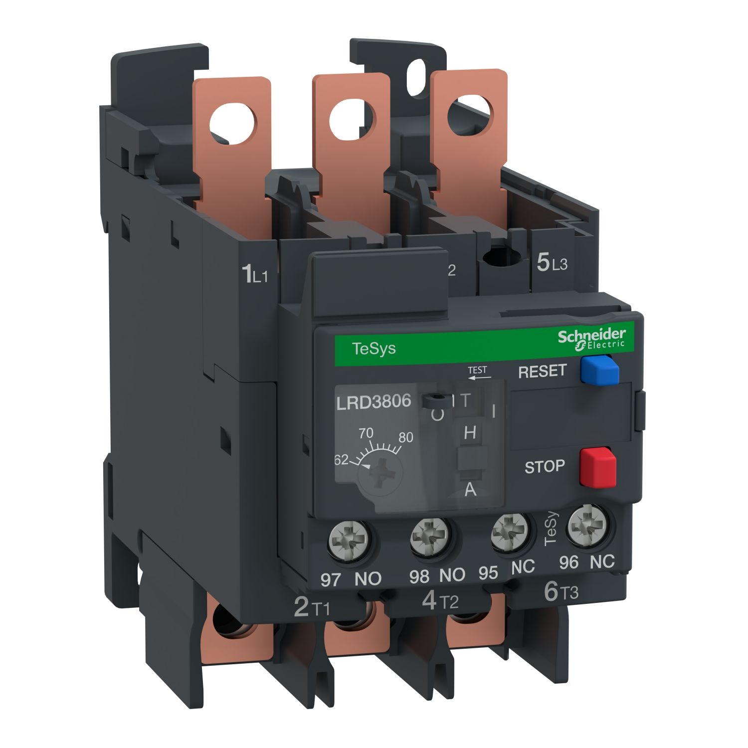 Picture of Thermal overload relay,TeSys Deca,62-80A,1NO+1NC,class10A,lugs ring terminal
