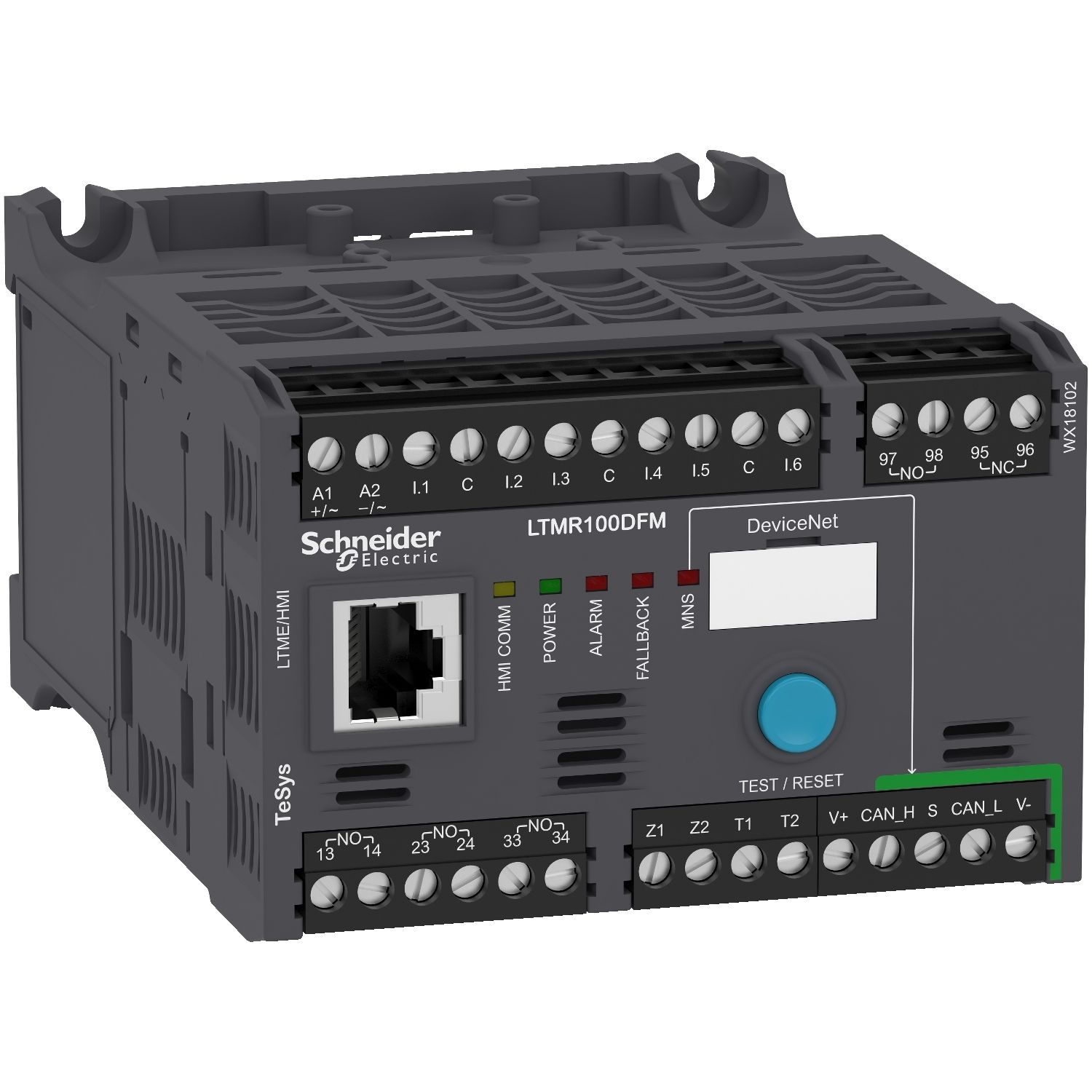 Picture of Motor controller, TeSys T, Motor Management, DeviceNet, 6 logic inputs, 3 relay logic outputs, 5 to 100A, 100 to 240VAC
