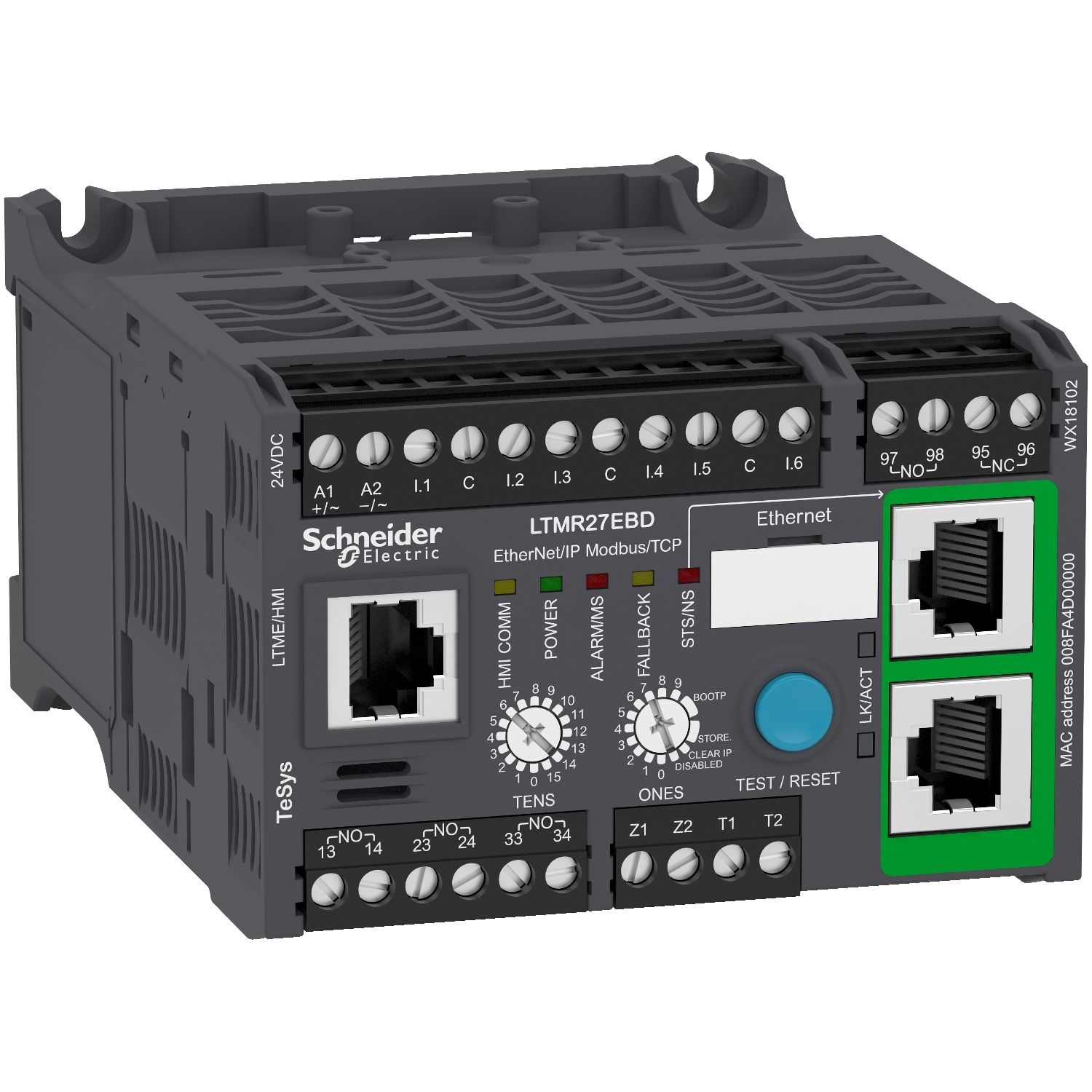 Picture of Motor controller, TeSys T, Motor Management, Ethernet/IP, Modbus/TCP, 6 inputs, 3 logic outputs, 1.35A to 27A, 24VDC
