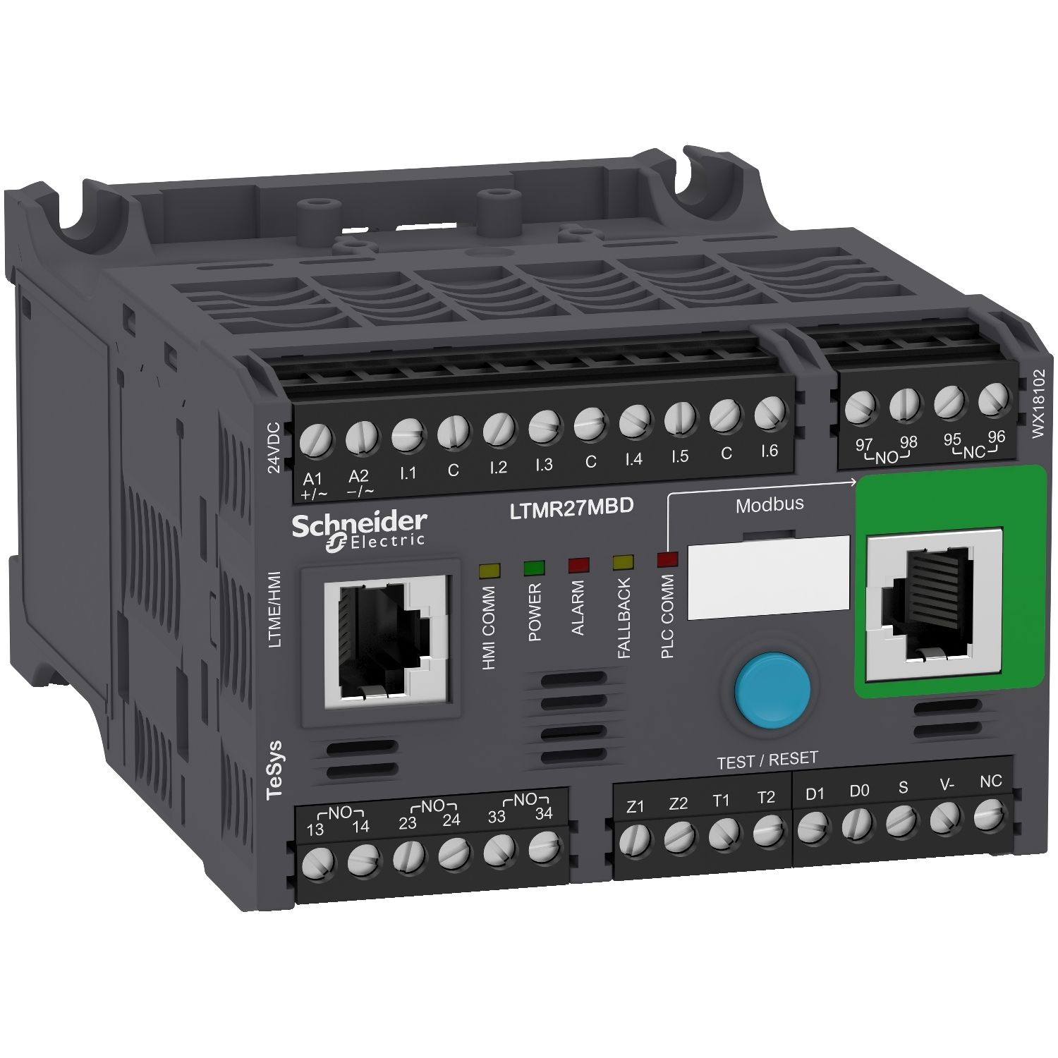 Picture of Motor Management, TeSys T, motor controller, Modbus, 6 logic inputs, 3 relay logic outputs, 1.35 to 27A, 24VDC
