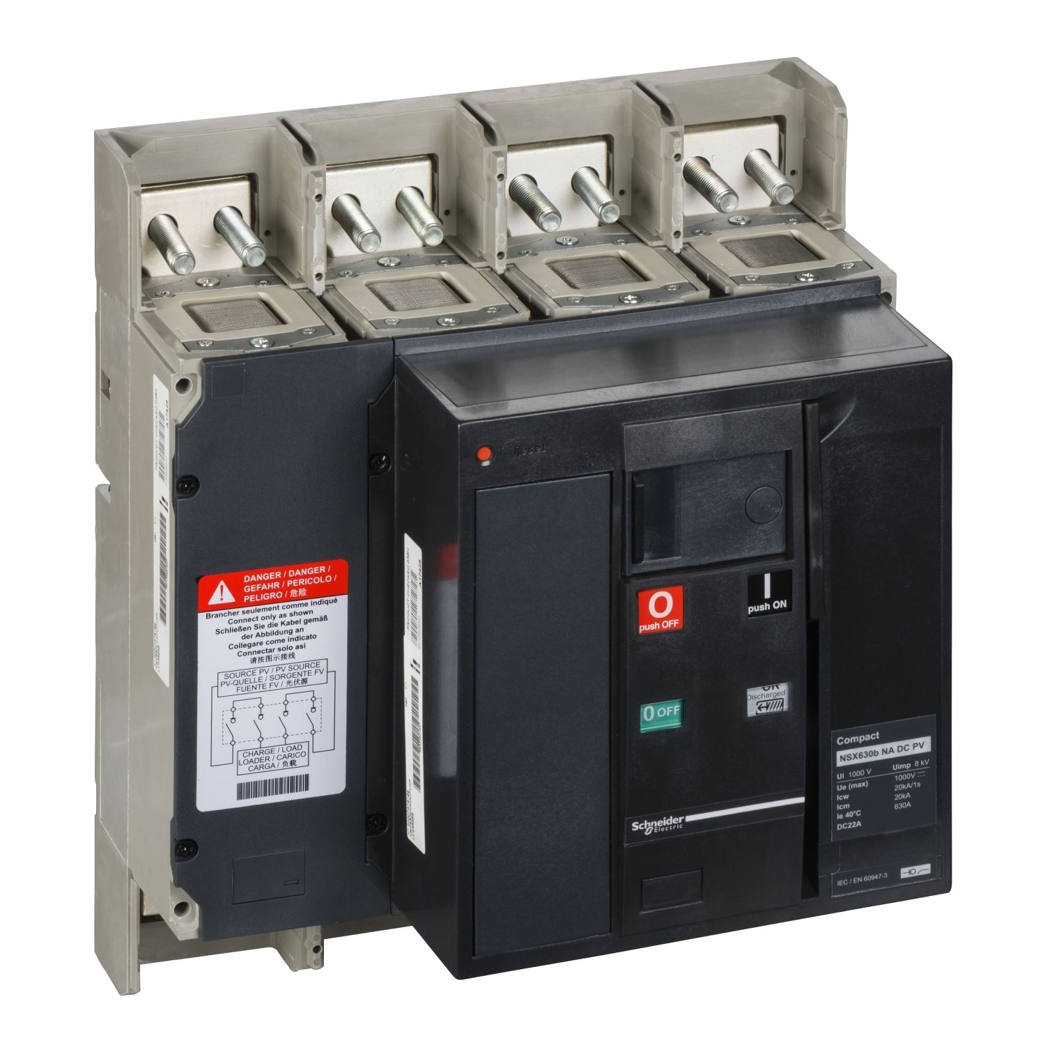 Picture of Switch disconnector, ComPacT NSX630b NA DC PV, 4 poles, 630A, fixed, electrically operated