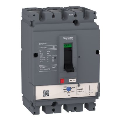 Picture of circuit breaker, EasyPact CVS250F, 36kA at 415VAC, 200A, TM-D trip unit, 3P 3d, sale in AU only