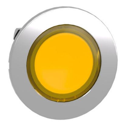 Picture of Head for illuminated push button, Harmony XB4, metal, yellow, universal LED, 30mm, left to center, for legend of insertion
