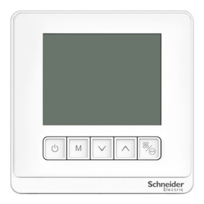 Picture of Thermostat, Spacelogic, fan coil proportional, networking, LCD 5 Button, 4P, 3 fan, modbus, external sensor, 24V, white