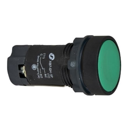 Picture of green flush pushbutton Ø22 - spring return -1C/O- screw clamp terminals-unmarked