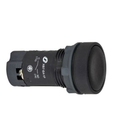 Picture of black flush pushbutton Ø22 - push push-to-release - 1 NO - screw clamp terminals