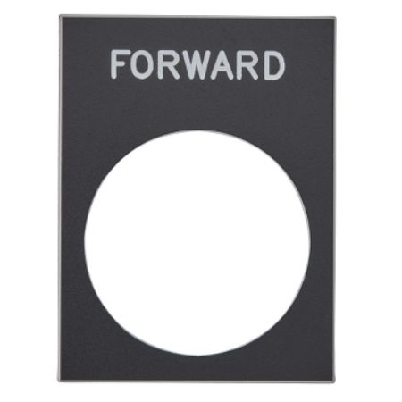 Picture of Marked legend, Harmony XAC, nameplate, 30 x 40mm, plastic, black, 22mm push button,  white marked FORWARD