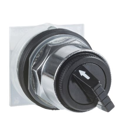 Picture of Selector switch head, Harmony 9001K, metal, standard handle, black, 30mm, 3 positions, spring return left to center