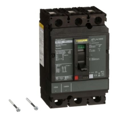 Picture of Circuit breaker, PowerPacT H, 125A, 3 pole, 600VAC, 18kA, lugs, thermal magnetic, 80%