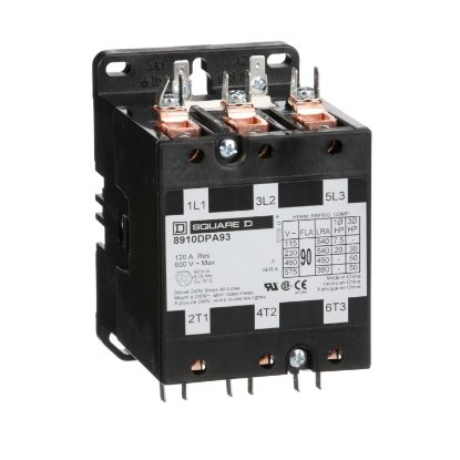Picture of Contactor, Definite Purpose, 90A, 3 pole, 50HP at 575VAC, 3 phase, 110/120VAC 50/60Hz coil, open