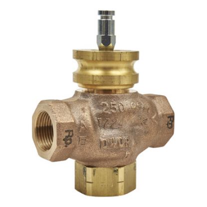 Picture of VG310R Globe Valve, 3-Way, DN20, Rp 3/4 Internal Thread, Brass Trim, PTFE Seat Seal, Kvs 6.3 mÂ³/h, Stem Up Closed A-AB.