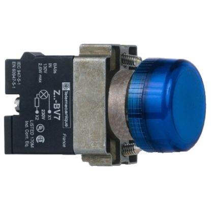 Picture of round pilot light Ø 22 - IP 66 - blue - bulb BA 9s - 250 V - lugs