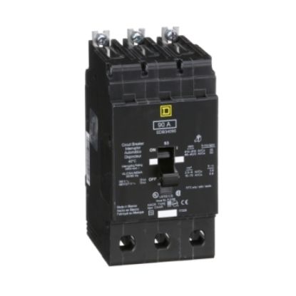 Picture of Mini circuit breaker, E-Frame, 90A, 3 pole, 480Y/277 VAC, 25 kA max, bolt on