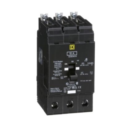 Picture of Mini circuit breaker, E-Frame, 15A, 3 pole, 480Y/277 VAC, 25 kA max, bolt on