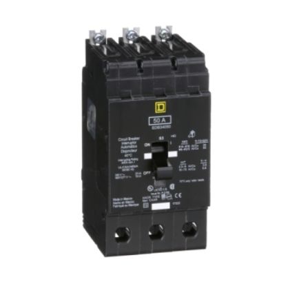 Picture of Mini circuit breaker, E-Frame, 50A, 3 pole, 480Y/277 VAC, 25 kA max, bolt on