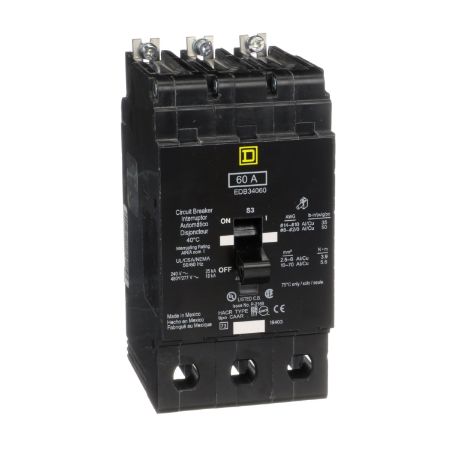 Picture of Mini circuit breaker, E-Frame, 60A, 3 pole, 480Y/277 VAC, 25 kA max, bolt on