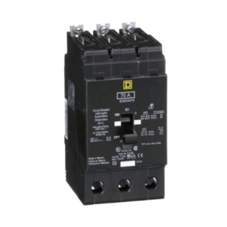 Picture of Mini circuit breaker, E-Frame, 70A, 3 pole, 480Y/277 VAC, 25 kA max, bolt on