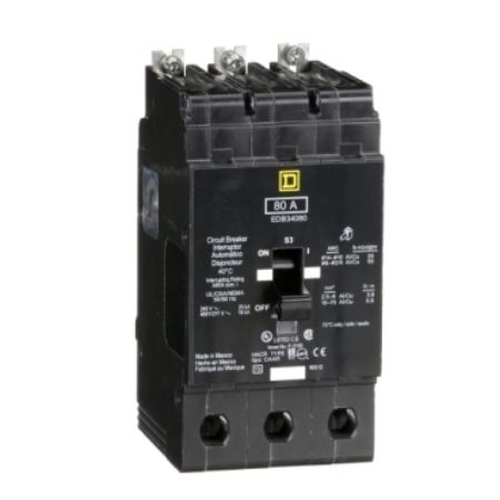 Picture of Mini circuit breaker, E-Frame, 80A, 3 pole, 480Y/277 VAC, 25 kA max, bolt on