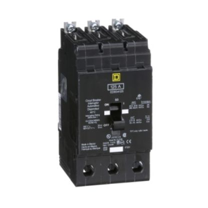 Picture of Mini circuit breaker, E-Frame, 125A, 3 pole, 480Y/277 VAC, 25 kA max, bolt on