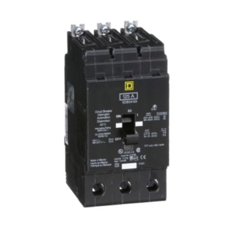 Picture of Mini circuit breaker, E-Frame, 125A, 3 pole, 480Y/277 VAC, 25 kA max, bolt on