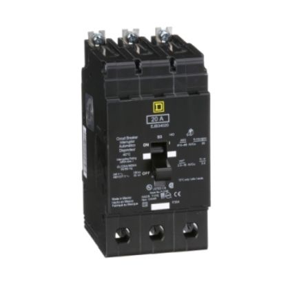 Picture of Mini circuit breaker, E-Frame, 20A, 3 pole, 480Y/277 VAC, 100 kA max, bolt on