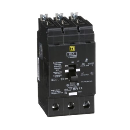 Picture of Mini circuit breaker, E-Frame, 20A, 3 pole, 480Y/277 VAC, 100 kA max, bolt on