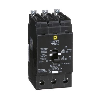 Picture of Mini circuit breaker, E-Frame, 100A, 3 pole, 480Y/277 VAC, 25 kA max, bolt on