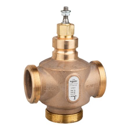 Picture of Venta V341 Globe Valve, 3-Way, PN16, G 2-1/4 External Thread, DN40, Kvs 25, Bronze Body, Stainless Steel Trim.