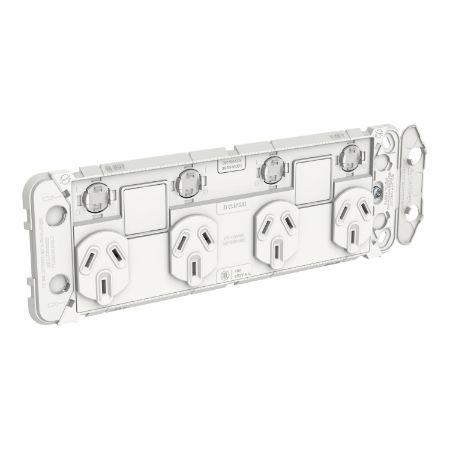 Picture of Clipsal Iconic, Quad Switch Power Point Grid with 2 extra switches, Horizontal Mount, 250V, 10A, Less Mechanisms